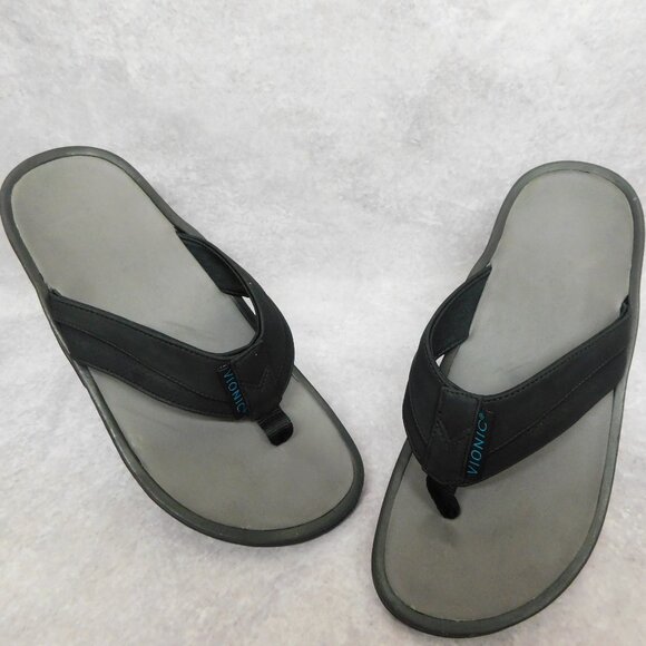 Vionic Sandals Men's 8.5 Thong Flip Flops Flats Slip On Black Fabric Leather - Picture 1 of 5